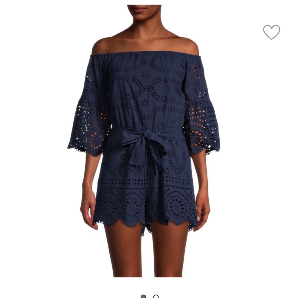 Sperry Navy Eyelet Off-Shoulder Romper